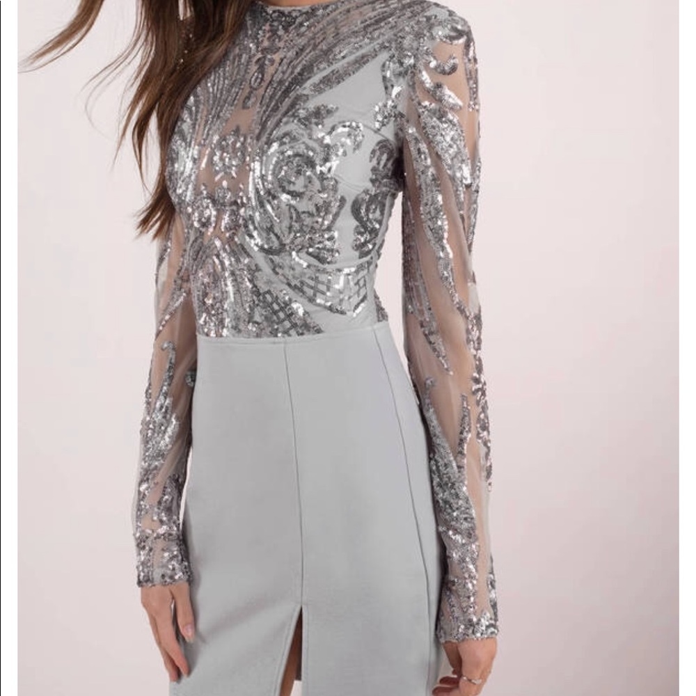Grey Sequin Bodycon Dress